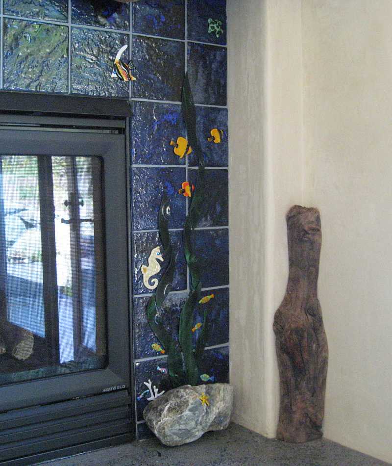 A view of the right side of the Glass Fireplace