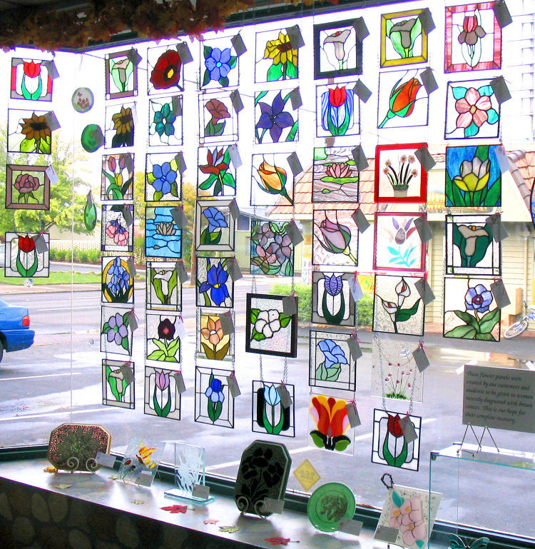 Flowers of Hope Panels on display at LightGarden Glass Art
